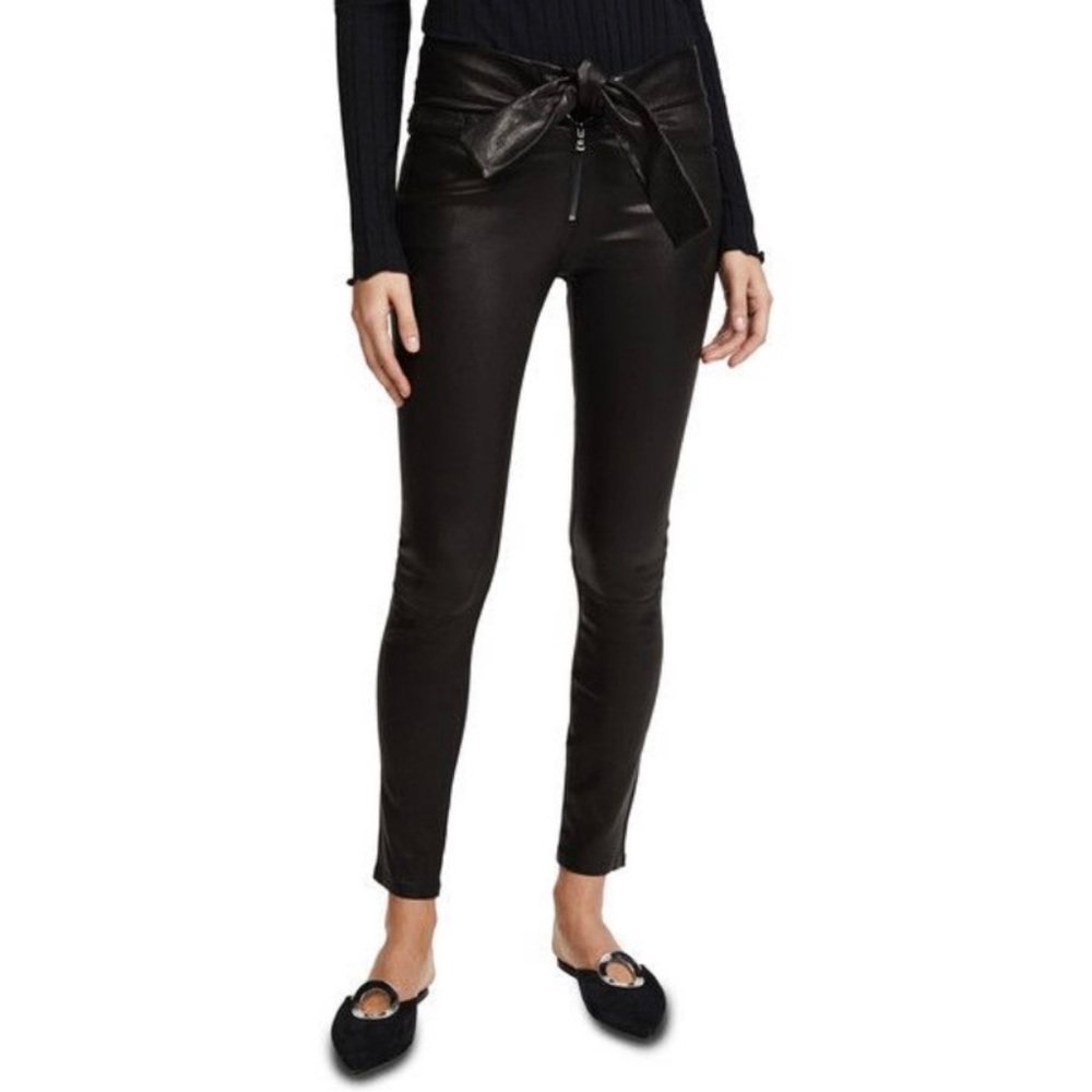 FRAME DENIM Leather Tie-Waist Skinny Pants